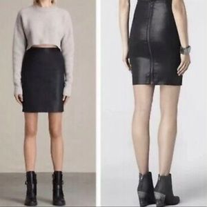 All Saints Black Coated Pencil Skirt